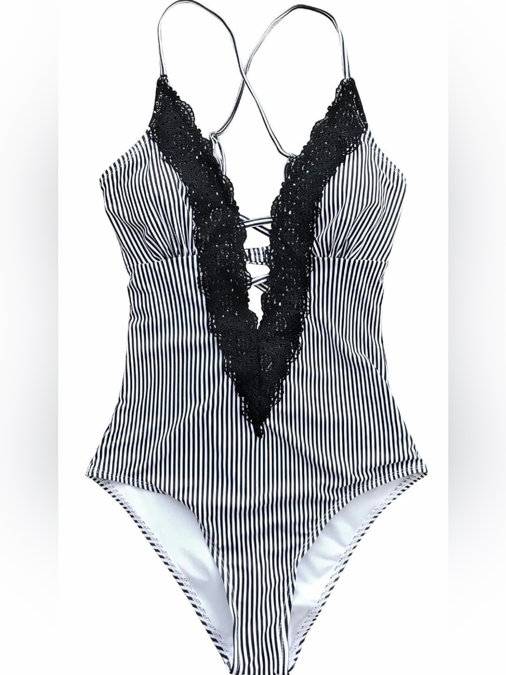 CUPSHE Women's One Piece Vintage Lace Deep V Neck Cutout Swimsuit